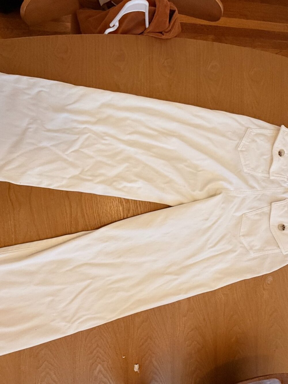 SPANX White Wide Leg Pants Small Button Flap Back Pockets